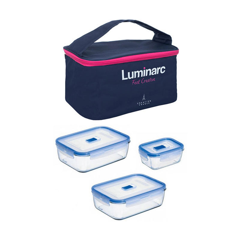 Набір контейнерів з сумкою Luminarc Pure Box Active, 3 шт (380 мл, 820 мл, 1.22 л) (P4129)